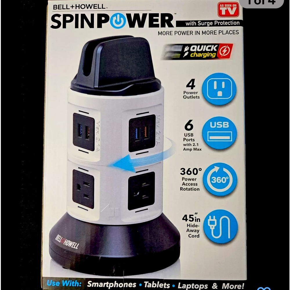 Bell+Howell Spin Power Strip Tower *BRAND NEW SEALED  box/pkg may differ